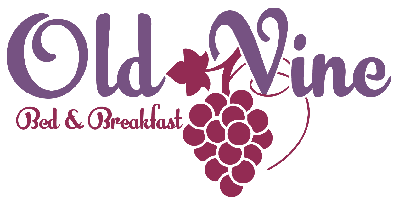 Logo for "Old Vine Bed & Breakfast" featuring stylized text and a grapevine graphic.